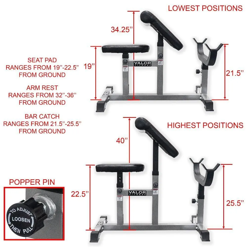 Adjustable Seated Preacher Curl Bench