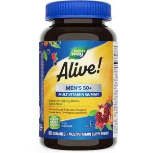 Alive Men’s 50  Daily Gummy Multivitamins, Supports Healthy Brain, Eyes, Heart, 60 Gummies