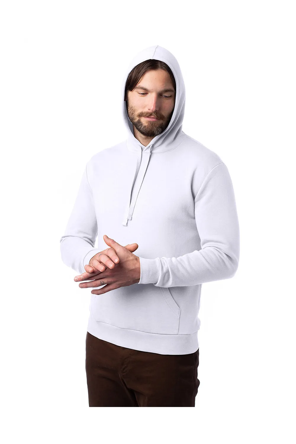 Alternative Mens Eco Cozy Fleece Hooded Sweatshirt Hoodie w/ Pouch Pocket - White