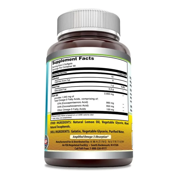 Amazing Omega Fish Oil | 1300 Mg | 180 Softgels | Lemon Flavor