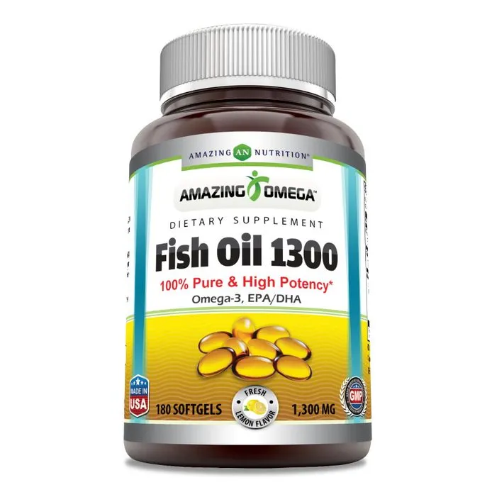 Amazing Omega Fish Oil | 1300 Mg | 180 Softgels | Lemon Flavor