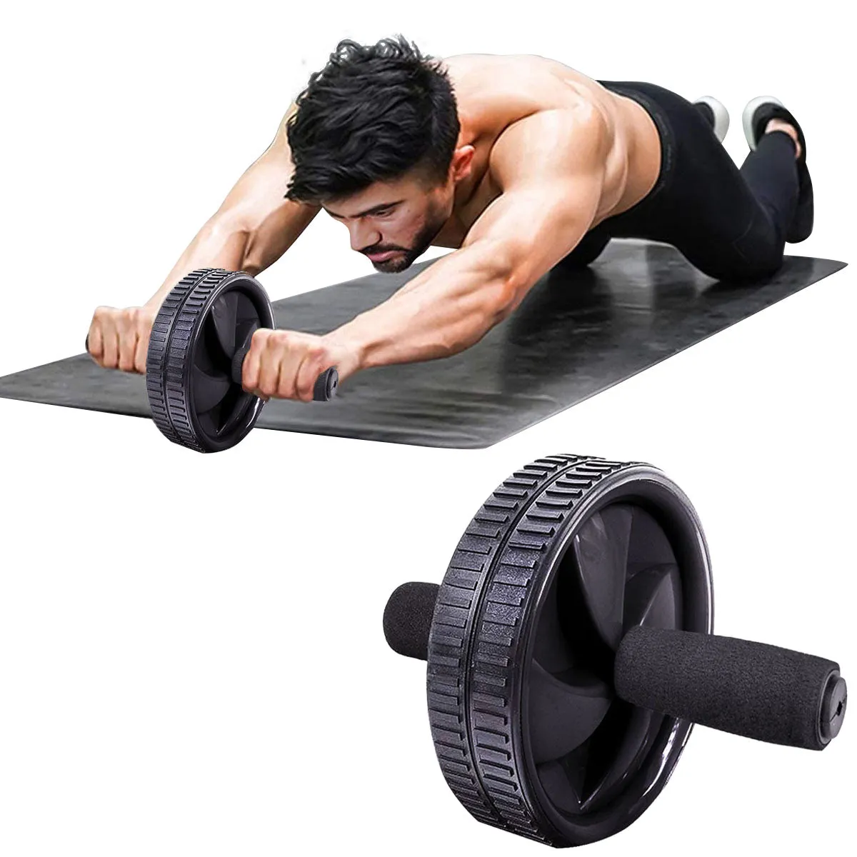 BLACK DUAL WHEEL ABDOMINAL EXERCISE AB ROLLER