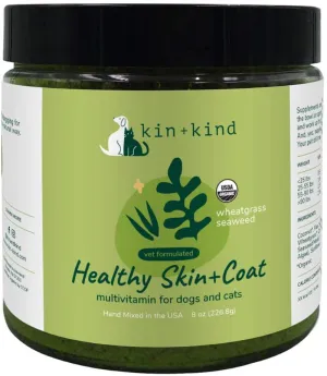 kin kind Organic Multivitamin for Dogs and Cats - Pet Supplement for Immune Support, Healthy Skin and Coat - Safe, Natural Formula with Wheatgrass, Kelp, Flax Seed, Seaweed and Coconut - Made in USA