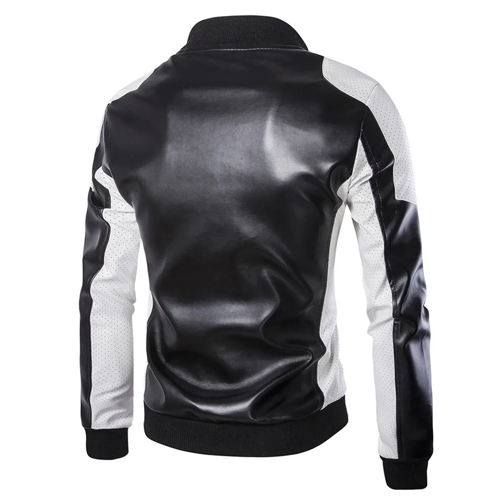 Mens Latticed Baseball Bomber Jacket Slim Fit Coat White Black