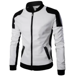 Mens Latticed Baseball Bomber Jacket Slim Fit Coat White Black