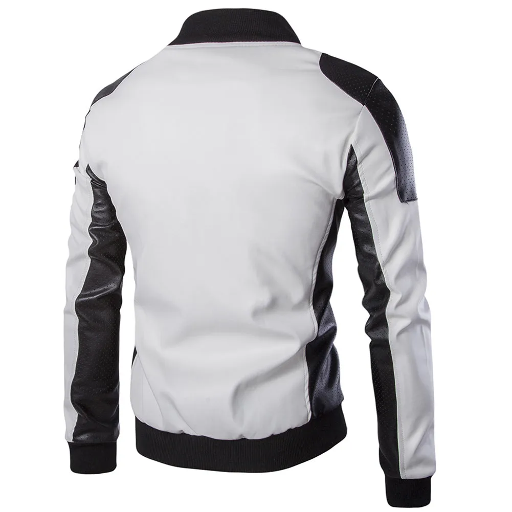 Mens Latticed Baseball Bomber Jacket Slim Fit Coat White Black