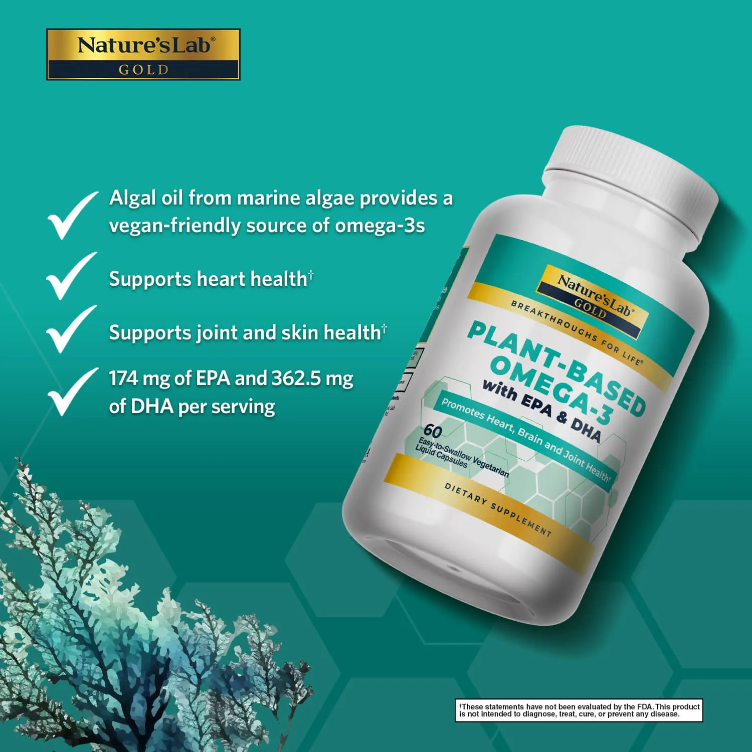 Nature's Lab Gold Plant-Based Omega-3 - 60 Liquid Capsules