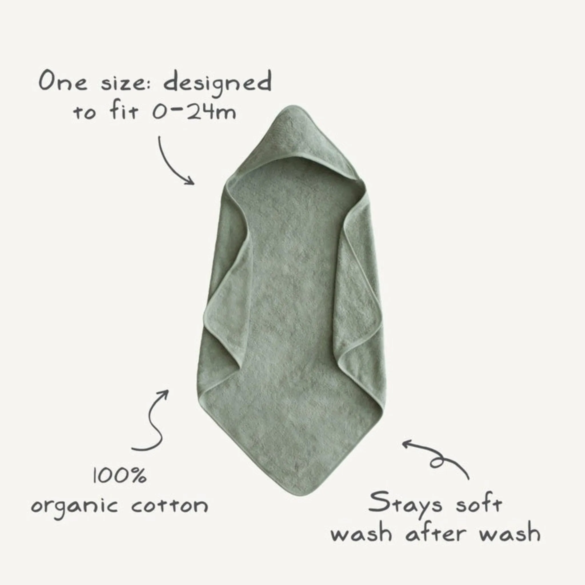 Organic Cotton Baby Hooded Towel - Fog