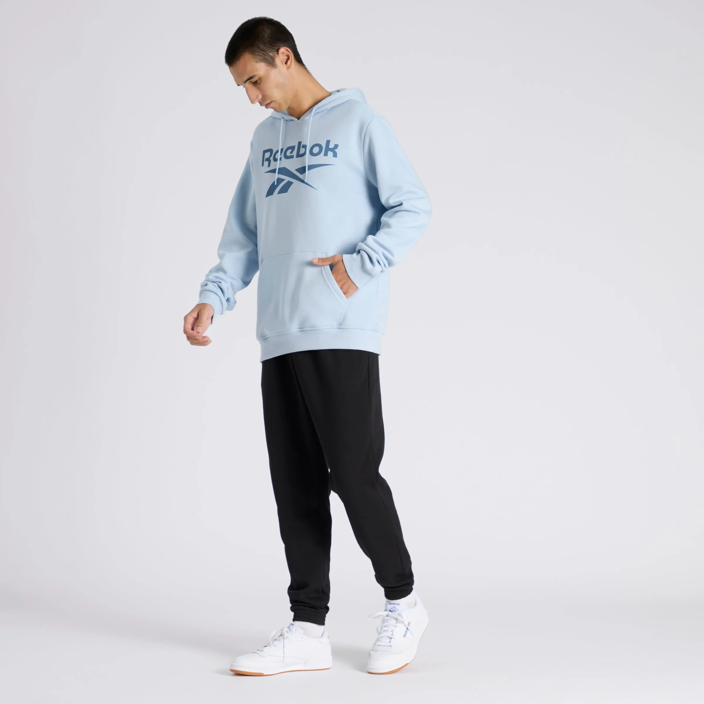 Reebok Identity Fleece Stacked Logo Pullover Hoodie Pale Blue