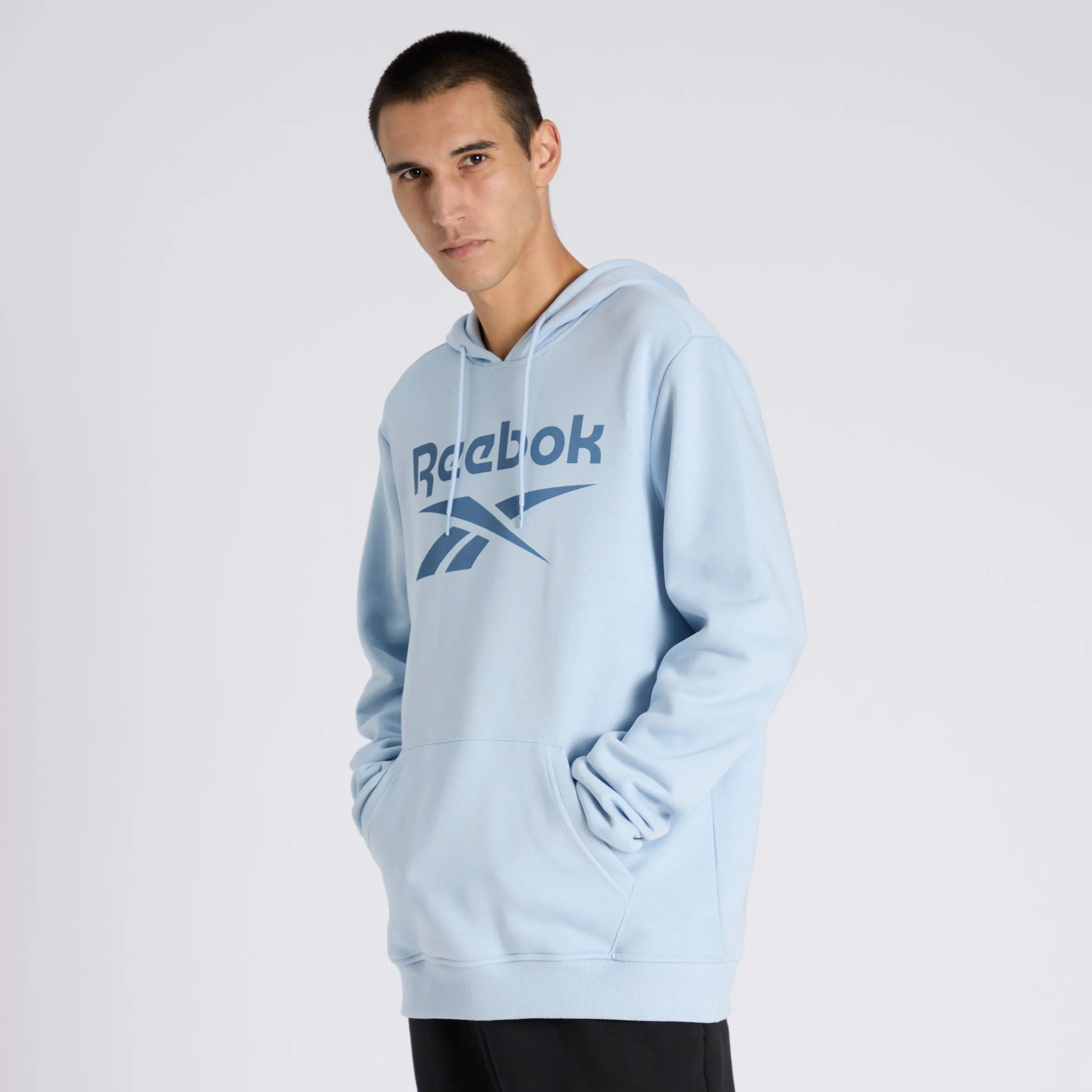 Reebok Identity Fleece Stacked Logo Pullover Hoodie Pale Blue