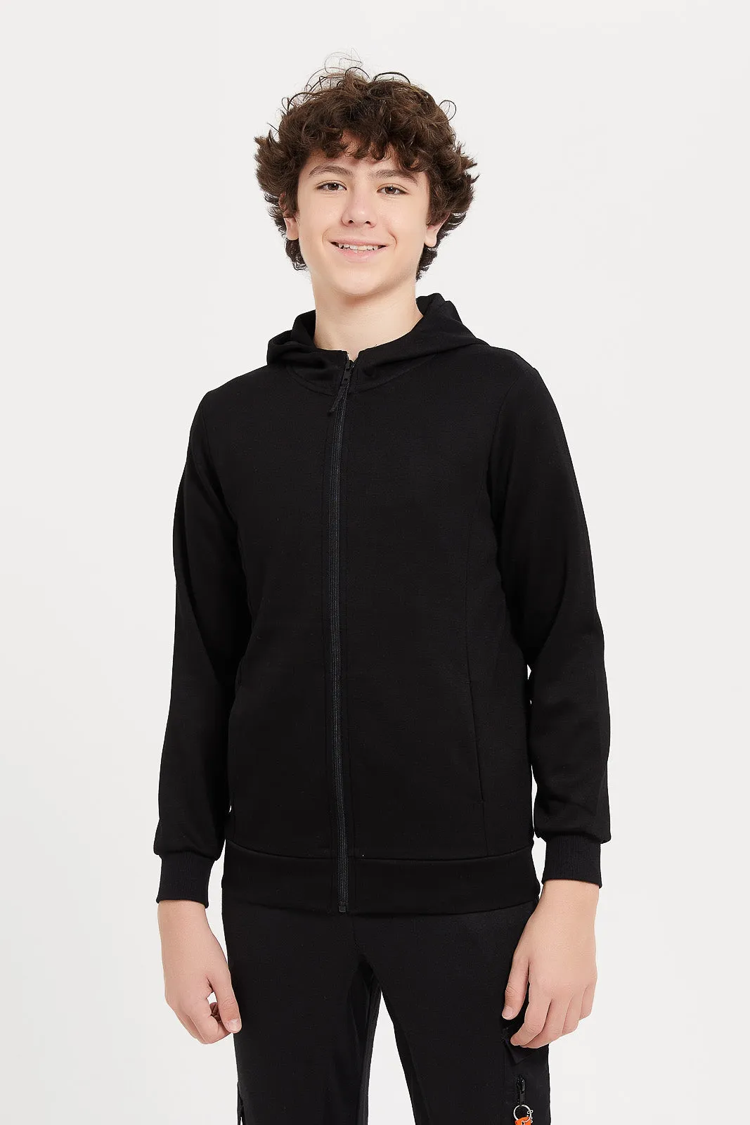 Senior Boys Black Hoody Sweatshirt With Front Zip