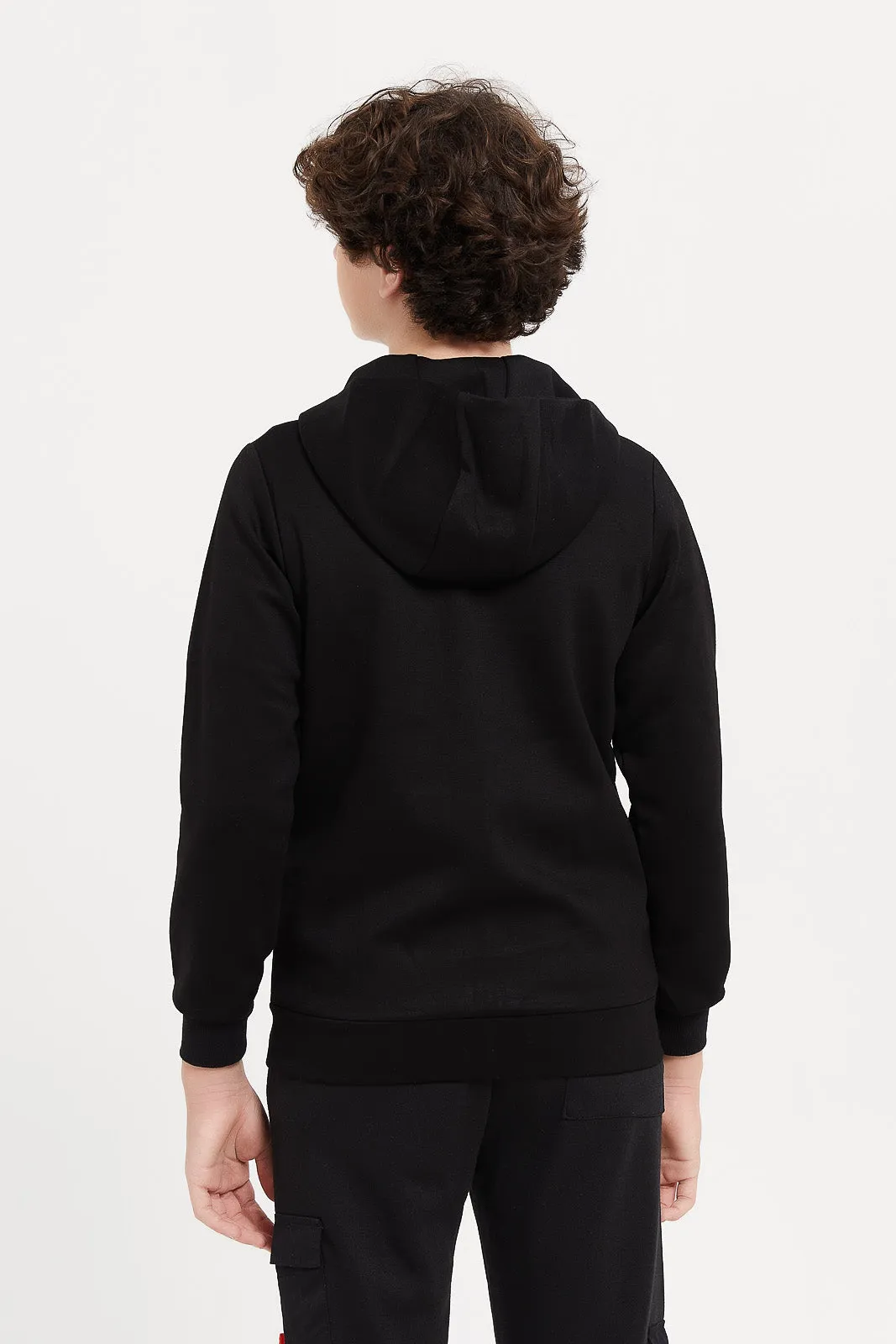 Senior Boys Black Hoody Sweatshirt With Front Zip