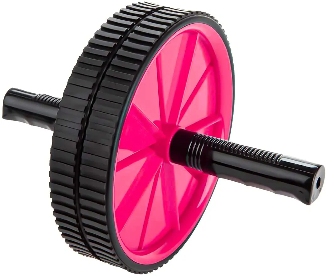 Strauss Double Wheel Ab & Exercise Roller | Anti-Skid Wheel Base, Non-Slip PVC Handles | Ideal for Home, Gym Workout for Abs, Tummy, (Pink)