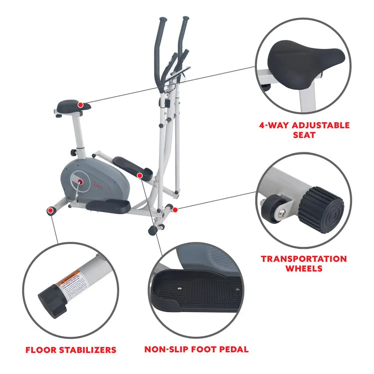 Sunny Health & Fitness 2 in 1 Magnetic Elliptical Upright Bike - SF-E3903