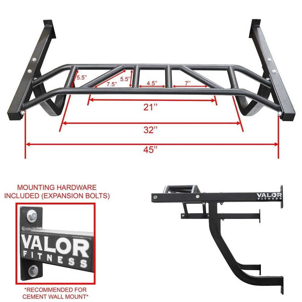 Wall Mounted 50" Multi Grip Pull Up Bar