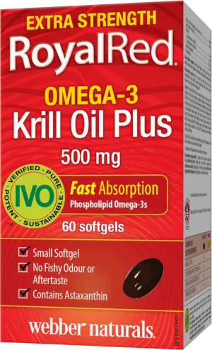 Webber Naturals RoyalRed® Krill Oil Plus, Extra Strength, 500 mg, 60 Softgels