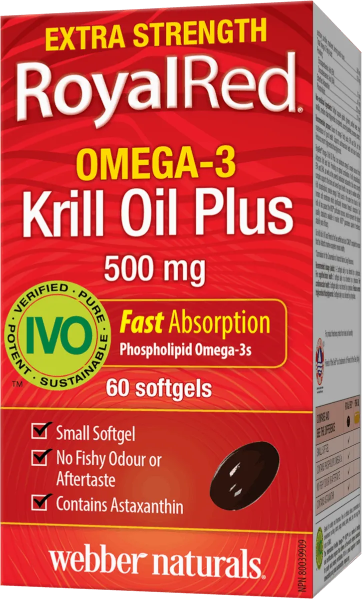 Webber Naturals RoyalRed® Krill Oil Plus, Extra Strength, 500 mg, 60 Softgels