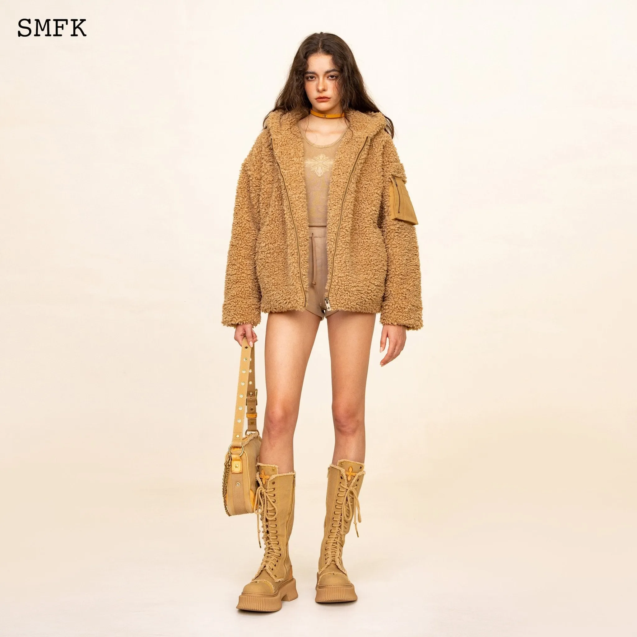 WildWorld Adventure Outdoor Faux Fur Hoodie In Wheat